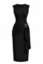 Women's Buckle Detailed Belted Gathering Molded Maxi Dress 9514