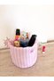 Powder Pink Striped Liquid-Proof Large Organizer Basket Closet Organizer Makeup Bag Fabric Organizer - 5