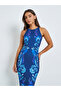 Blue Print Halter Neck Bodycon Midi Dress - 2