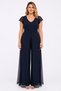 Women's Plus Size Navy Blue, V-Neck, Tulle Detailed Outside, Short Sleeve Jersey Jumpsuit 65N39510 - 5
