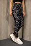 Women's High Waist Digital Patterned Gathering Sports Leggings - 5