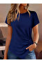 Women's Short Sleeve Crew Neck Asymmetrical Cut Detailed Viscose Blouse - 2