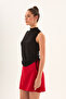 Black Waist Drawstring Detailed Lycra Slim Fit Half Turtleneck Soft Textured Bodysuit