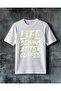 تي شيرت كبير الحجم مطبوع عليه "life begins coffee"