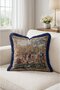 Medieval Castle Scene Tapestry Fringed Throw Pillow Cover Navy Blue Vintage Pillowcase with Tassels - 4