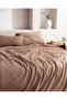Tracey King Size 100% Cotton Pleated Linen Look Washed Bed Sheet Set - Mink - 2