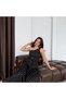 Black Off-Shoulder Dress with Gold Polka Dots - 3