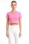 Women's Crew Neck Plain Crop Blouse Pink