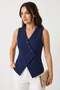 Women's Cross-Buttoned Sleeveless Vest Navy Blue