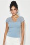 Women's Baby Blue Lace V-Neck Bodycon Blouse 36012 60286290 - 4