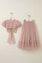 My Little One's Embossed Rose Bow Pleated Tutu Skirt Summer 2-Piece Girls' Set - Powder