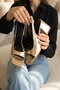 Robona Gold Crinkled Patent Leather (8 cm) Square Toe Heeled Shoes - 5
