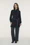 Scarf Collar, Flounce Detailed Belted Black Suit 1822