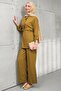 Oil Green Elastic Waist Zippered Jacket and Trousers Set - 2