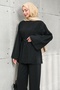 Black Waist Tie Tunic Trousers Suit - 3