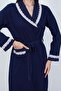 Mecit 6390 Navy Blue Women's 100% Cotton Large Size Long Dressing Gown - 3