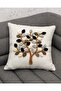 Punch Embroidery Patterned Digital Printed Fall Themed 2-Piece Throw Pillow Cover in Cream Brown Gray Colors - 2