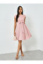 Pink Lace Pleated A-Line Knee-Length Dress - 3