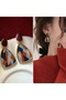 Women's Burgundy Enamel Geometric Patterned Dangle Earrings Bohemian Design Stylish Accessory