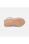 Women's Beige Leather Sandals with Gold Accessories and Wedge Heels - 4