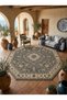 Sdt Anatolian Motif Vintage Octagonal Classic Medallion Patterned Gray Cream Base Decorative Carpet Sdt1357