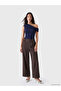 Brown Elastic Waist Embroidered Women's Trousers