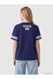 Navy Blue Crew Neck Printed Women's T-Shirt - 4