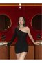 Women's Black One-Shoulder Mini Dress Draped Ruched Bodycon Stylish Party Dress Long Sleeve Stretchy Fabric Evening Dress Bodycon Mini Dress - 3