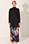 Hijab Swimsuit Large Size Chrysanthemum Patterned Long Sleeve 24613-26 Black