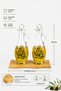 Glass Oil Pot and Vinegar Pot Set with Bamboo Base, 2-Piece Glass Oil Bottle 500 ml - 6