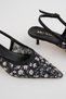 Spri̇ng Floral Patterned Tulle Textured Pointed Toe Open Back Women's Heeled Shoes - 2