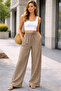 Mink Linen Look Elastic Waist Palazzo Trousers