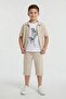 Beige Emblem Short Sleeve Shirt and Shorts Boys' 3-Piece Top and Bottom Set 24592 - 6