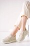 Women's Ecru Light Sole Elastic Velcro Ballerina Sneakers Daily Walking Shoes - 2