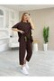 Women's Short Sleeve Crew Neck Viscose Two Thread Blouse and Pants Double Set