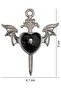 Gothic heart sword pendant bat winged skull necklace - black enamel silver color with twisted chain - 3
