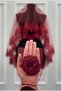 Burgundy Bridal Veil Set, Guipure and Pearl Decorated Henna Night Veil Alı Cover 6 Pieces - 8