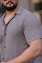 Men's Waffle Fabric Short Sleeve Button down Open Collar Regular Fit Shirt - Gray - 5