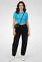 Women Round Neck Short Sleeve Ribbed Crop Top, Blue - 2