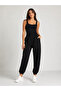 Women's Black Modal Fabric Sweatpants with Elastic Waist and Cuffs