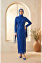 Beaded Tulle Hijab Evening Dress 5730-07 Cobalt Blue - 2