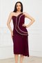 Stone Detailed Atlas Pencil Dress - Cherry - 5