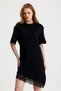 Black Half Sleeve Knee Length Skirt Hem Lace Dress - 3