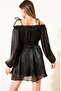 Madonna Collar Wrinkled Pleated Dress - Black Black - 2