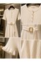 Women's Skirt and Sleeves with Flounces Summer Fabric Short Sleeve Buttoned Crew Neck Long Knitwear Dress - 7