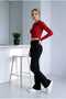 White Women's Stretchy, High Waist, Lycra Spanish Flare Pants - Black Color - 4