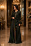 -Emerald Black Jacquard Abaya with Gold Trim Detailing - 2