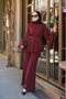 Women's Chiffon Suit with Drawstring Waist Trousers, Burgundy - 3