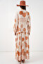 Women's Patterned Long Hijab Dress 1155 - D. Orange - 5