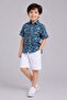 Boy's Leaf and Parrot Printed Colorful Shirt with Double Pockets and Elastic White Shorts Set - 4